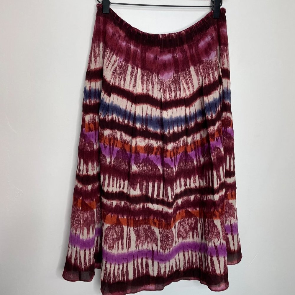 ST. JOHN SPORT Silk Skirt Women's 10 Burgundy Purple Abstract Ikat Print Midi - Picture 4 of 7